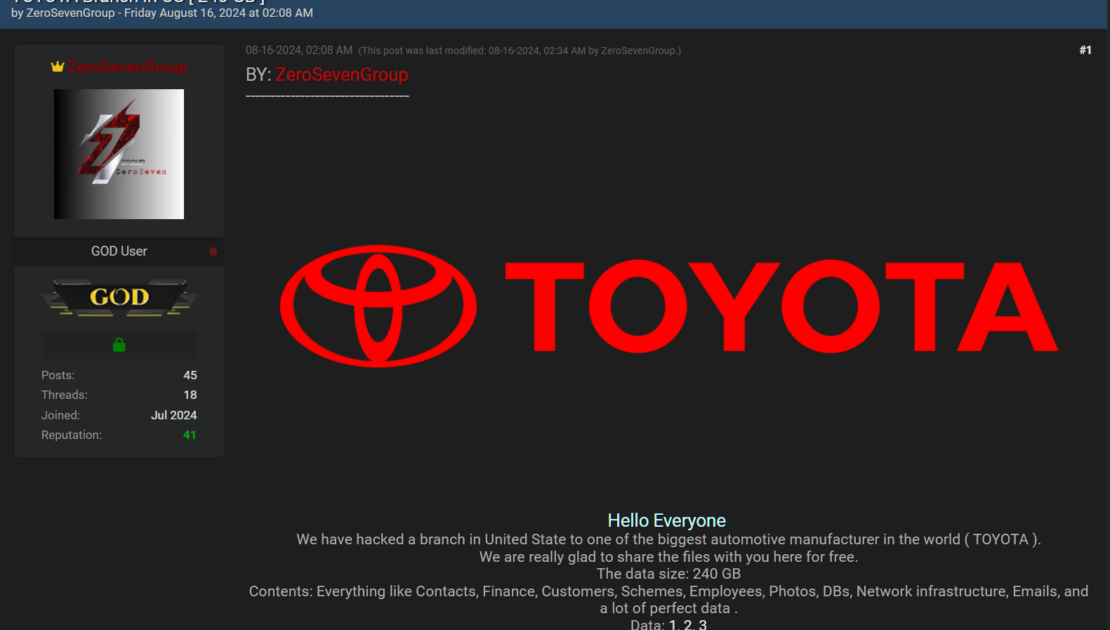 Toyota confirms third-party data breach impacting customers